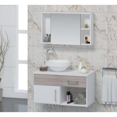 Imagem de Conjunto Gabinete Para Banheiro Com Cuba E Espelheira Stilo Contarini Ciliegio