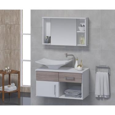 Imagem de Conjunto Gabinete Para Banheiro Com Cuba E Espelheira New Stilo Contarini Ciliegio