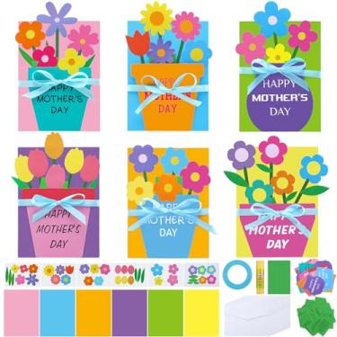 Imagem de Sinload 24 Sets Mother's Day Crafts Kit for Kids Mother's Day Greeting Gift Card with Envelope DIY Flower Craft Handmade Greeting Card to Mom for Mother's Day Gift Home School Classroom Fun Activities