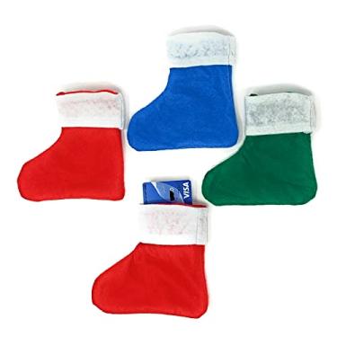 Imagem de Bulk 36 Pack Mini Gift Card Size Crafting Christmas Stockings - Real Felt in Holiday Colors for DIY Projects (Red, Blue and Green with White Trim)