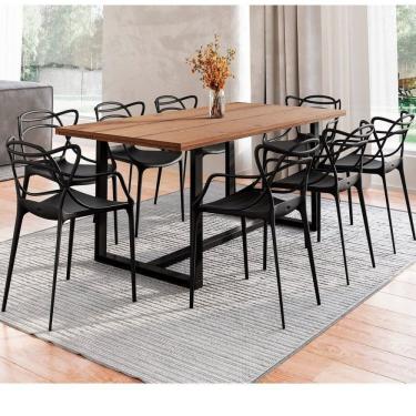 Imagem de Conjunto Mesa De Jantar Rústica De Madeira Maciça Com 8 Cadeiras Allegra Marrom-preto