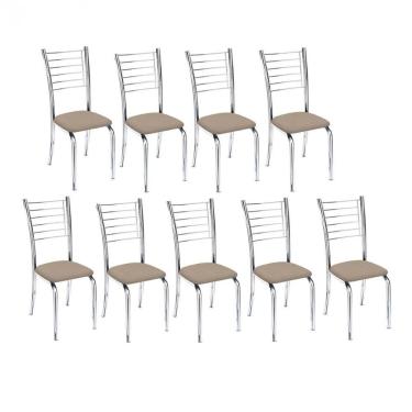 Imagem de Kit 9 Cadeiras De Jantar Lara Cromada Para Cozinha Suede Bege - Aurora Line