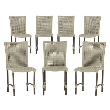 Imagem de 7 Cadeiras De Jantar Cannes De Alumínio Pintura Marrom Trama Rami