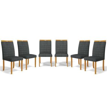 Imagem de Kit Com 6 Cadeiras Sara Madeira Maciça Estofadas Para Mesa De Jantar Linho Chumbo 406