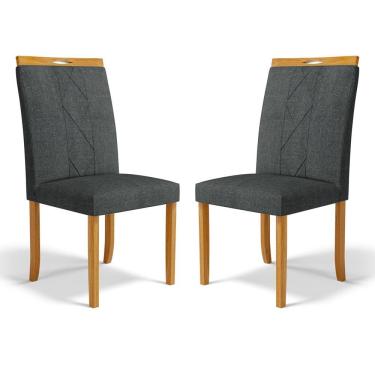 Imagem de Kit Com 2 Cadeiras Ana Madeira Maciça Estofadas Para Mesa De Jantar Linho Chumbo 406
