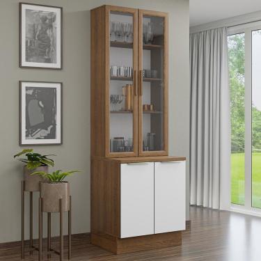Imagem de Kit Balcão + Cristaleira 70cm Rustic Branco Veludo Lux Madesa 01 Rustic Branco