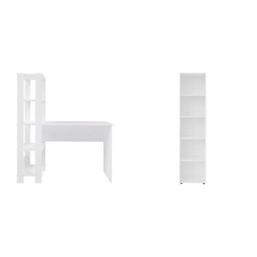 Imagem de Kit 2 Peças Com Escrivaninha Match E Estante Para Livros 5 Prateleiras Branco