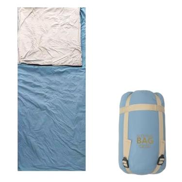 Imagem de Saco de dormir compacto, ultraleve, envelope com saco de compressão para adultos, clima quente, acampamento, viagem, caminhada (azul)