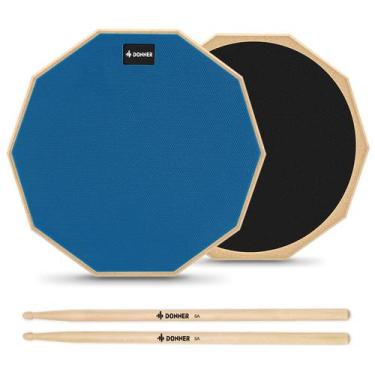 Imagem de Drum Practice Pad Donner Silent de 8 polegadas com baquetas azuis