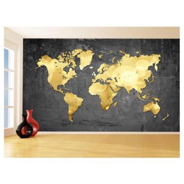 Imagem de Papel De Parede 3D Mapa Mundi Concreto Dourado 3,5M Nmu53 - Você Decor