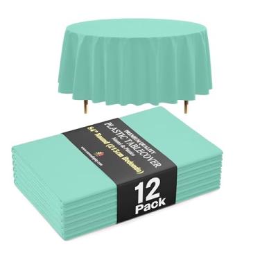 Imagem de Exquisite Toalha de mesa redonda premium 66% mais grossa, 0,5 mil, pacote com 12, toalha de mesa de plástico redonda de 213 cm, toalha de mesa de plástico redonda não rasga facilmente como marcas