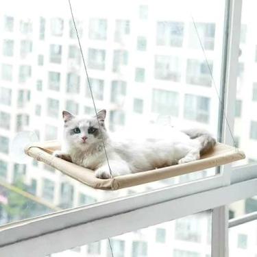 Imagem de Cama Para Gatos Rede Suspensa Suporta Até 20kg Cama De Animal De Estimação Assento De Janela De Sol (Caqui)