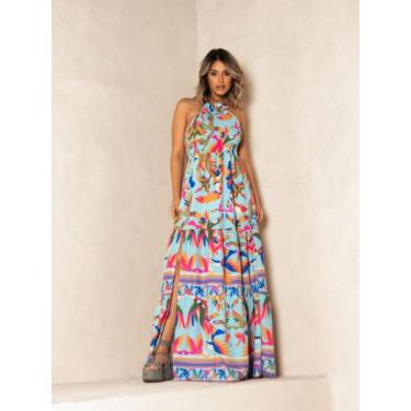 Imagem de Vestido longo frente unica com fenda cod:2049 - LALOKA, Multicolorido,