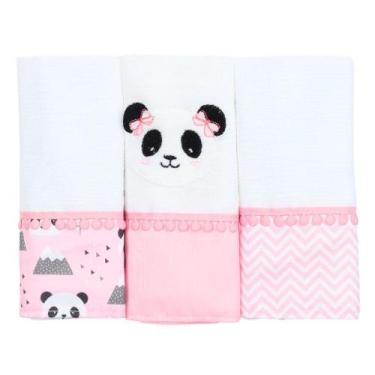 Imagem de Fralda de Boca Panda Rosa 3 Peças - Miguel Baby