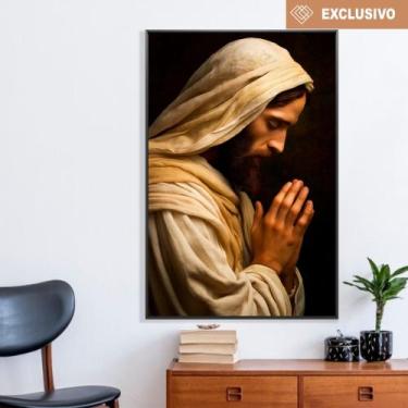 Imagem de Quadro decorativo Jesus orando - MeMoldura, 100x150cm, Moldura Preta +