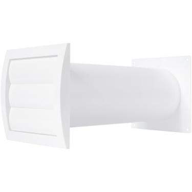 Imagem de Kit de ventilação de parede – Ajustável – Para-sol de ventilação para secadora com tubo e conector de duto – Branco – Plástico – com tela embutida (estilo 1 com 10 cm)