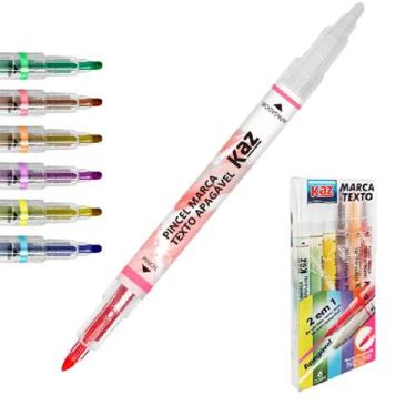 Imagem de Caneta Marca Texto 2 em 1 Apagável 6 Cores Ponta Chanfrada - Kaz