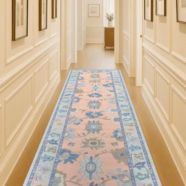 Imagem de Fame Living Tapete moderno Oushak Runner, vintage, turco, eclético, floral, pastel, lavável, tapetes pequenos, corredor curto para corredor, entrada, lavanderia, hall de entrada, quarto, cozinha