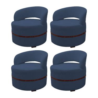 Imagem de Kit 4 Poltrona Decorativa Luana Estofada para Sala de Estar Linho Azul