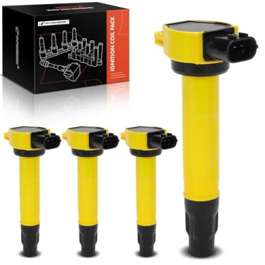 Imagem de A-Premium (amarelo) Pacote de bobina de ignição do motor compatível com Mitsubishi Outlander 2008-2013, Lancer 2008-2017, Outlander Sport 2011-2017, RVR 2011-2015, conjunto de 4 peças