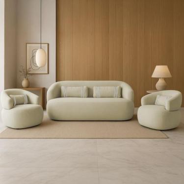 Imagem de Namoradeira e 2 Poltronas Orgânica Chloe Boucle com Almofada Plumante 