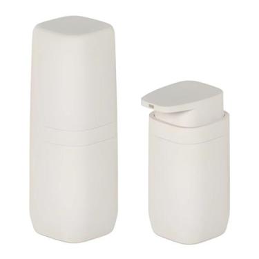 Imagem de Kit Banheiro 2pç Porta Escova + Dispenser Sabonete Líquido 380ml Bege 