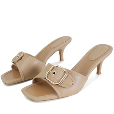 Imagem de Dsevht Sandálias pretas de salto agulha salto baixo sem cadarço, sandália mula, quadrada, bico aberto, sapato social feminino, Nude., 38