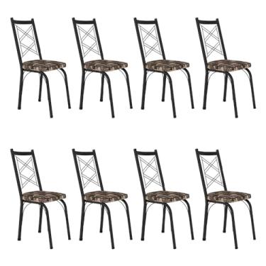 Imagem de Kit 8 Cadeiras de Cozinha Delaware Estampado Mosaico Palha Pés de Ferro Preto - Pallazio