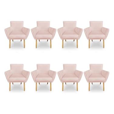 Imagem de Kit 8 Poltronas Decorativa Leticia Suede Pés Palito Castanho - Pallazio