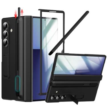 Imagem de YQODSZ Capa para Samsung Galaxy Z Fold 7 com suporte para caneta S e caneta Stylus, Z Fold 7 porta-canetas com suporte Z Fold 7 capa de dobradiça cobertura total para Z Fold 7 preta