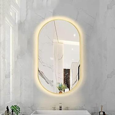 Imagem de Espelho De Banheiro Retroiluminado Led Oval Regulável 3 Temperatura De Cor Espelho Inteligente Led Espelho De Maquiagem Montado Na Parede Com Moldura De Liga De Alumínio, Rose Gold Frame, 50X80CM
