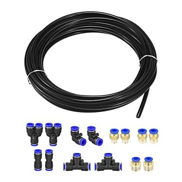 Imagem de uxcell Tubo de mangueira de ar pneumático tubo compressor de ar PU 5 mm (3/16 pol.) ID x 8 mm OD x 10 m/32,8 pés tubo preto com 7 encaixes de conexão tipo