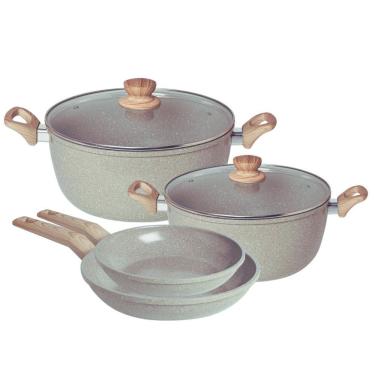 Imagem de Jogo De Panelas Indução 4 Peças Fundo Triplo Cerâmica Antiaderente Bege - Fratelli