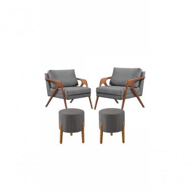 Imagem de Conj. 2 Mona Com 2 Puff Madeira Maciça Veludo Cor:cinza