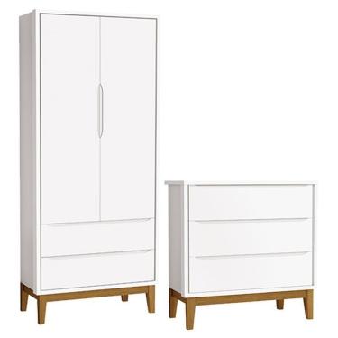 Imagem de Cômoda Gaveteiro E Guarda Roupa Infantil 2 Portas New Classic Branco Com Pés Madeira ? Reller