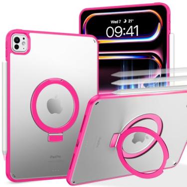 Imagem de BENTOBEN Capa para iPad Pro de 11 polegadas M4 2024 (5ª geração) com suporte, capa fosca translúcida para iPad Pro, fina, à prova de choque, antiamarelamento, com suporte ajustável a 120°, rosa choque