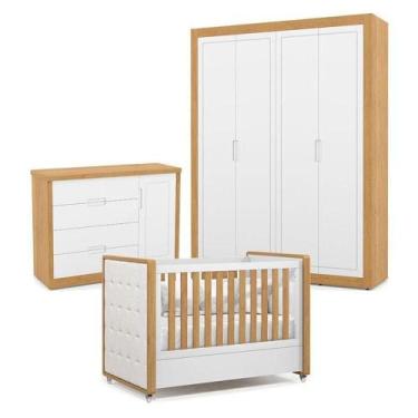 Imagem de Quarto De Bebe 4 Portas Tutto New Freijó Branco Acetinado Com Capitonê