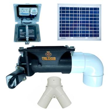 Imagem de Alimentador Automatico Mecanismo Dosador de Ração com Kit Solar, ideal para usar em locais sem energia elétrica, para Cachorro Cavalo Bovino Ovelha Carneiro Cabrito Porco Galinha Pato Coelho Peixe