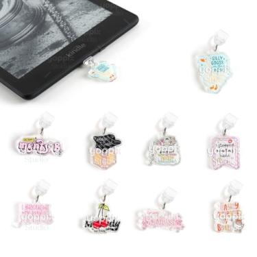 Imagem de Pingente YOPPIX 9 peças para e-Reader, Sobre Sassy Theme Dust Plug Charm compatível com porta de carregamento tipo C, presente para amantes de livros, leitores, leitores, homens, mulheres, professores