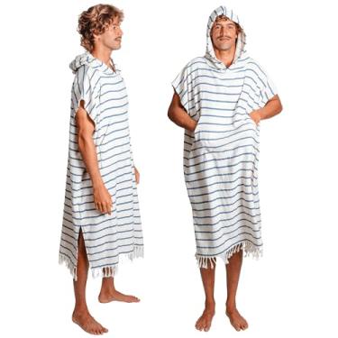 Imagem de Nova Blue Poncho de surfe – Poncho de surfe listrado branco e marinho – Toalha de praia grande adulto com capuz adulto (83 x 111) – Roupão trocador de toalha de surf 100% algodão turco para surfe e