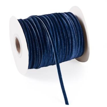 Imagem de Fita de veludo azul marinho Beadthoven, fita de veludo de face única de 1/20.3 cm x 50 jardas com carretel fitas de tecido fino para embrulho de presente, decoração de casamento, guirlanda de Natal