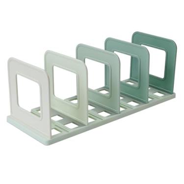 Imagem de BAYTORY Suporte de arquivo de mesa gradiente, organizador de arquivos vertical com divisórias ajustáveis, organizador de livros de mesa, prateleira de fichário para armário de prateleira de cozinha de