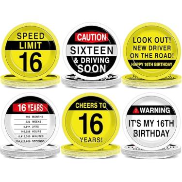 Imagem de QOUBAI 60 peças, pratos de papel de aniversário de 16 anos, decorações de festa de 16 anos, feliz 16, pratos de jantar descartáveis, sinais de aviso, utensílios de mesa de festa, brinde a 16 anos para