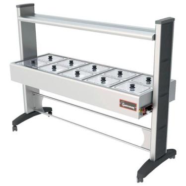 Imagem de Buffet Frio Gelo X Gastromaq Super Luxo Inox 10 Cubas Tampa Vidro Cobe