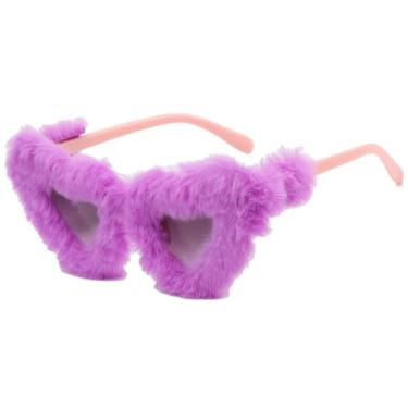 Imagem de Óculos de sol femininos em formato de coração, estilo olho de gato, luxuosos, para viagem e festa, UV400 (roxo)