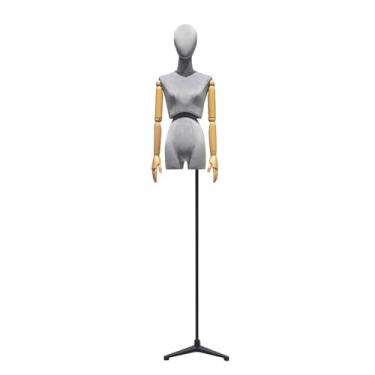 Imagem de Manequim feminino com suporte triangular, torso de veludo, braço giratório removível de madeira maciça, base de metal, capaz de posar(Grey black)