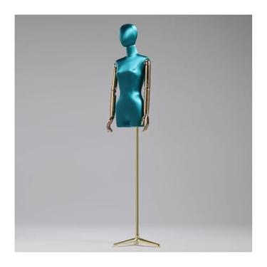 Imagem de Manequim feminino de fibra de vidro com torso de seda, ajustável de 47 a 84 pol., giratório e removível, para loja de roupas e costura(Blue)