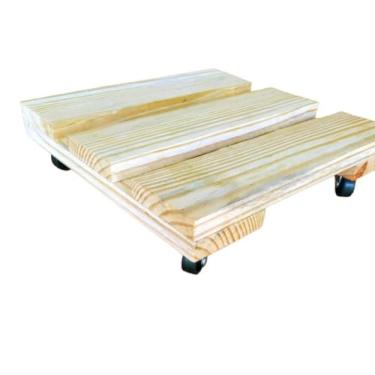 Imagem de Suporte para Vaso de Plantas e Botijão de Gás com Rodízios, Base 30x30cm, Capacidade 70kg, Madeira Pinus