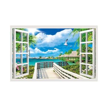 Imagem de Impressões em tela paisagens-Arte parede janela falsa-Nuvens árvores marinhas-Natureza Pintura Decoração Banheiro 30x50cm Sem Moldura