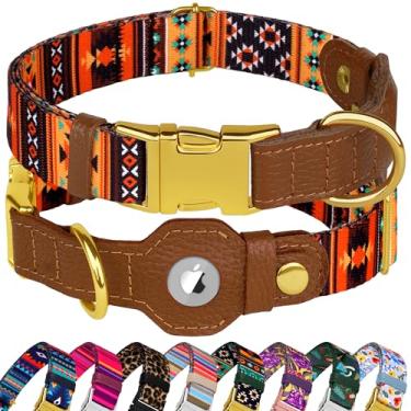 Imagem de Coleira para cães AirTag para raças pequenas, médias e grandes - Coleira ajustável com suporte para Airtag - Rastreador de couro macio GPS Apple Air Tag Coleiras para animais de estimação (grande